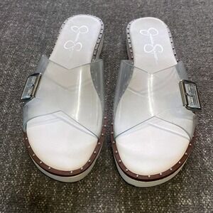 Jessica Simpson Maritah Slide Sandals Womens 8.5 M White Clear Studded Platform